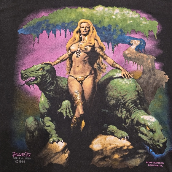 Boris Vallejo Fantasy Art Promo T Shirt Nude 80s Size Lg Vtg 1986 Black Unisex - Picture 3 of 16